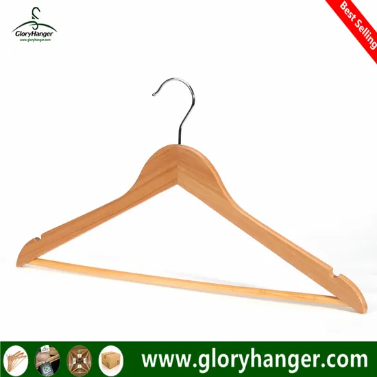 A Grade Wholesale Top Wooden Clothes Hanger for Man Garment Furniture Hanger with Bar