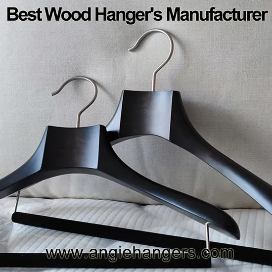 Elegant Custom Shaped Wooden Adult Clothes Hangers in Smooth Matt/Glossy Black Finish with Velvet Flocking Bar for Men&Lady Luxury Coat/Shirt/Suit/Jacket