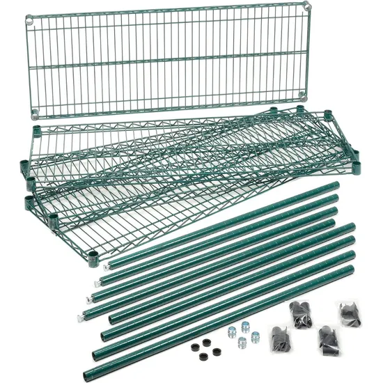 18&prime;&prime; D Green Epoxy Commercial Wire Shelving Rack for High Moisture Wet Environment