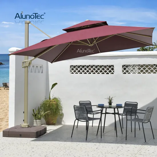 AlunoTec Wholesale Aluminum Patio Pergola Canopy Roman Parasol Outdoor Waterproof Fabric Umbrellas Beach Sun Shading Umbrella with Marble Base