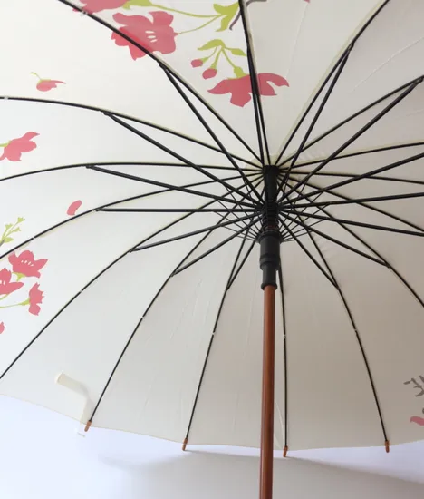 16K Wooden Shaft Wood Curve Handle Rain Umbrella (MP6020)