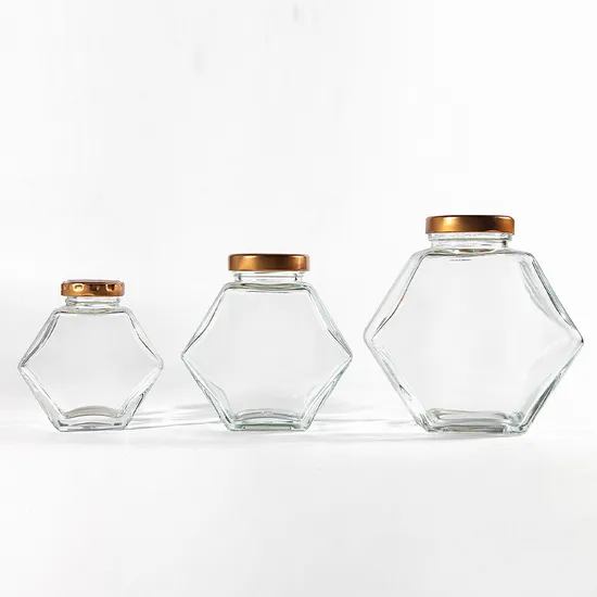Hot Sale Hexagon Honey Glass Jar with Lid