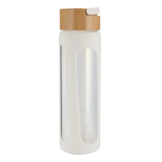 Grink 550ml Glass Water Bottle with Slotted Silicone Sleeve and Wooden Lid
