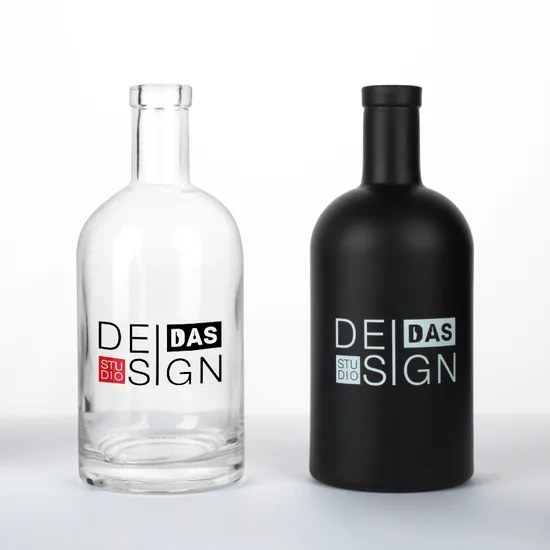 750ml Clear Black Nordic Round Gin Whisky Vodka Glass Spirit Liquor Bottle with Cork