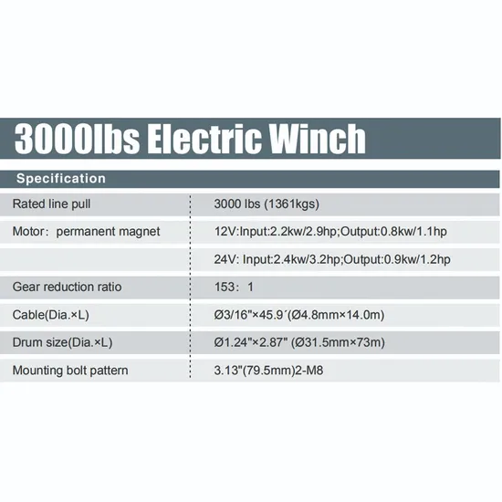 DC 12V 3000lbs Electric 4X4 Car Winch