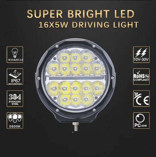 Emark 12V 24V IP67 7 Inch 48W 9 Inch 80W Driving Lights for off Road