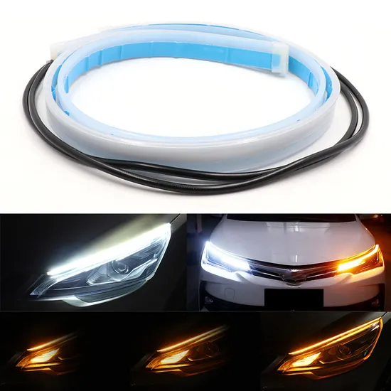 Yellow Blue Daytime Running Lights Turn Signal Flowing Light Guide Strip DRL Flexible Car LED Light Strip for Headlight