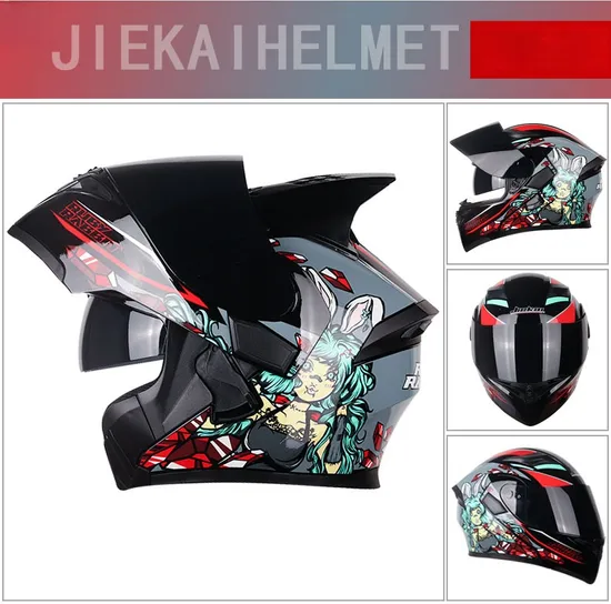 Factory Price Newly Designed ABS Motorcycle Helmet Flip-up Helmet Jk902 Bunny (horn) with DOT and ECE Certifications