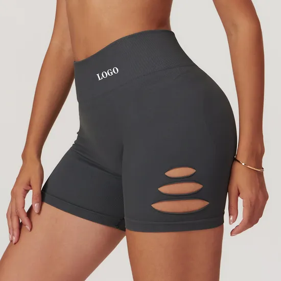 China Wholesale Women Hollow Hole Seamless Yoga Shorts High Waist Scrunch Butt Pleating Hip Lifting Outdoor Running Sports Fashion Fitness Exercise Gym Shorts