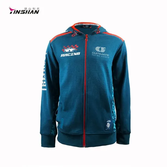 Customs Logo Polyester Long Cotton Fleece Sleeve Zip up Motorcycle Riding Hoodie