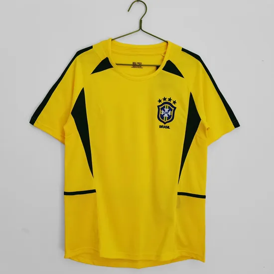 2002 Brazil Yellow Retro Football Shirts Custom Retro Soccer Jersey