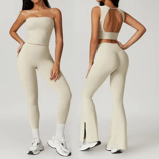 Custom Logo Workout Sets for Women 2 Piece High Waist Leggings Stretchy Backless Sports Bra Gym Yoga Outfits Athletic Clothes