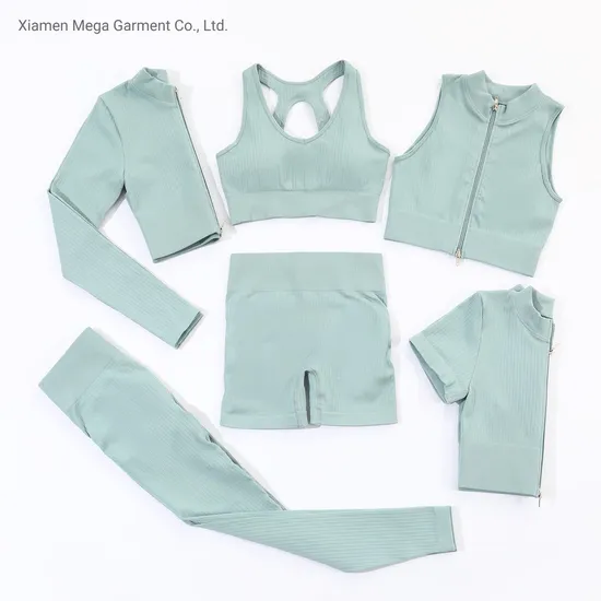 Custom Logo 6 Piece Women Sportswear Active Fitness Yoga Set Seamless Workout Gym Clothing
