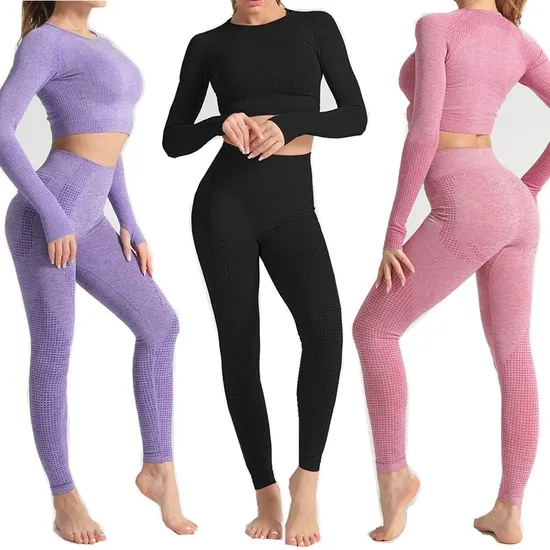 Women Vital Seamless Yoga Set Gym Clothing Fitness Leggings+Cropped Shirts Sport Suit Women Long Sleeve Tracksuit Active Wear