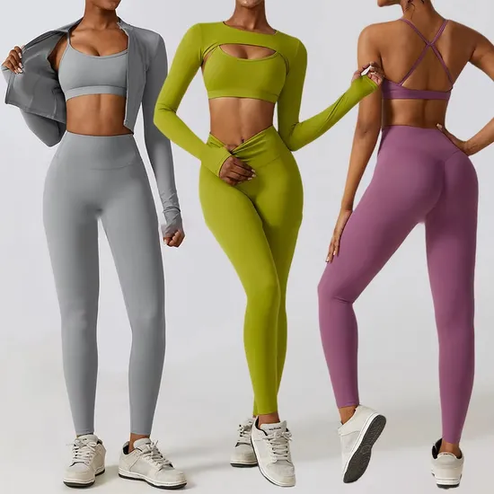 Active Wear 4 Pieces Sports Bra Top Yoga Jacket Workout Sets for Women Sportswear Gym Fitness Set