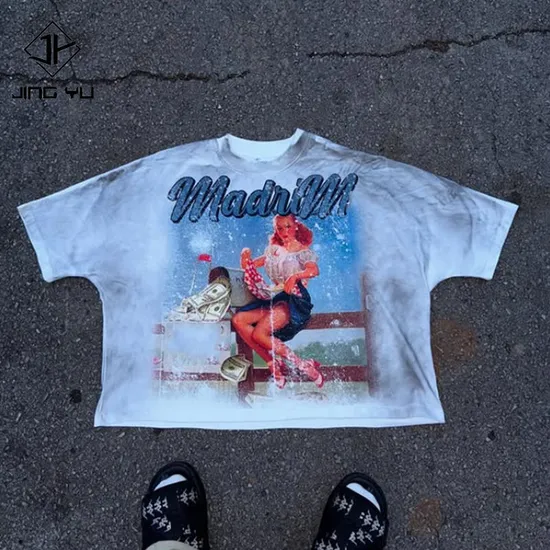 Custom Graphic Printing Heavyweight Vintage Distressed Oversized Boxy Cropped T Shirts