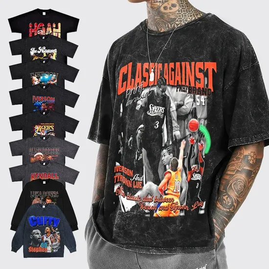 Relaxed Fit Acid Stone Wash Custom Blank Print Streetwear Vintage Oversized Heavyweight Tee Graphic Men′s T-Shirt