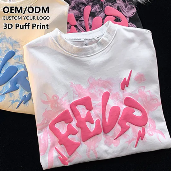 OEM Tee 100% Cotton Oversized Men′s T-Shirts Heavy Weight Screen Printing Tshirts Custom Logo Men Foam 3D Puff Print T Shirt