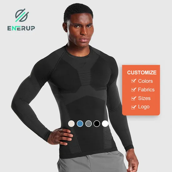 Enerup Custom Solid Nylon Sports Active Wear Men′s Seamless Long Sleeve T-Shirt