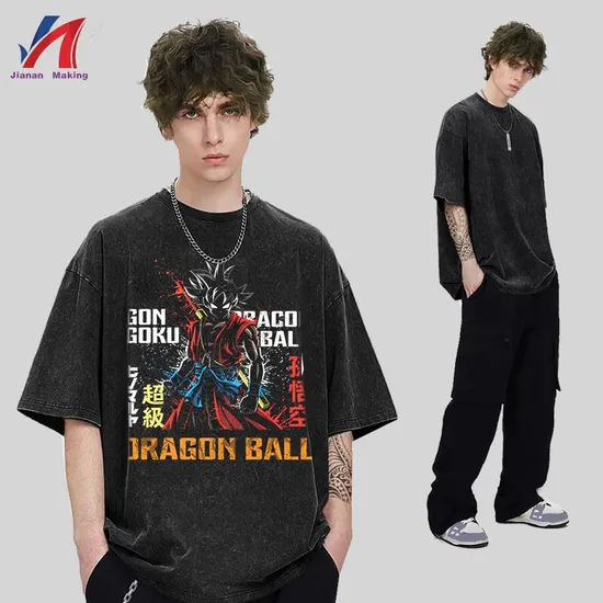 Wholesale Custom Screen Print Logo Plain Blank 100% Cotton 260g Drop Shoulder Vintage Men T Shirt for Plus Size