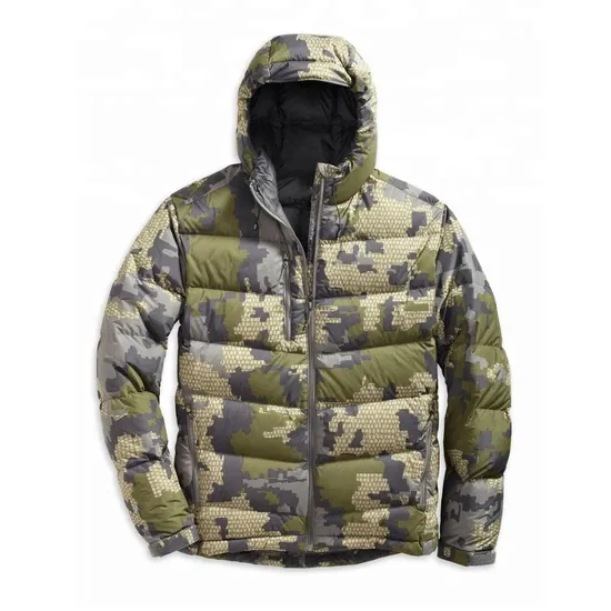 Competitive Quality Custom Warm Camo Printed Mens Puffer Bubble Jacket Down Insulated Hunting Jacket Winter