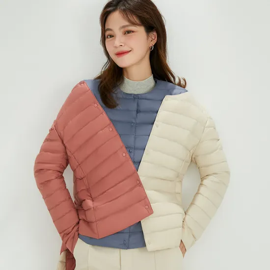 Light Down Jacket Women 2024 Winter New Round Neck Variable V-Neck Short Solid Color Down Jacket