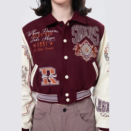Hot Sale Customized Design Fashion Casual Sports Crop Top Letterman Varsity Jacket