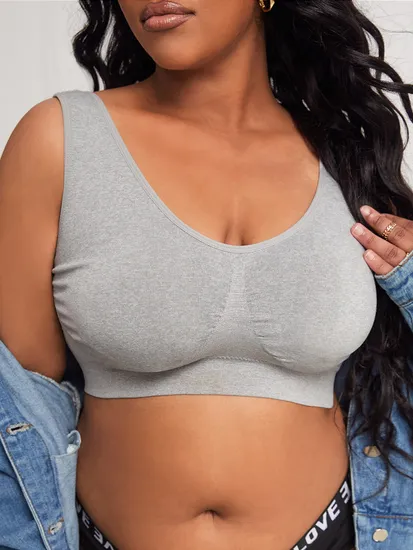 Hot Selling Ladies Melange Grey Plus Size Seamless Women Sport Bra