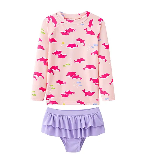 2-Pieces Long Sleeve Little Girls Rash Guard Swimwear