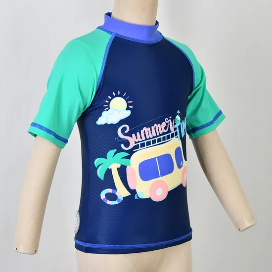 Boys Rash Guard Top Children UV Protection Swimsuit Zipper Kid Ecofriendly Swimwear