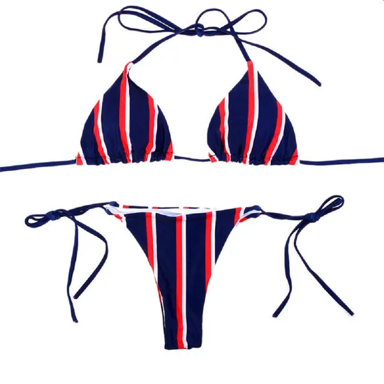 Women′ S Sexy Detachable Padded Cutout Push up Striped Bikini Set Two Piece Swimsuit Esg10570