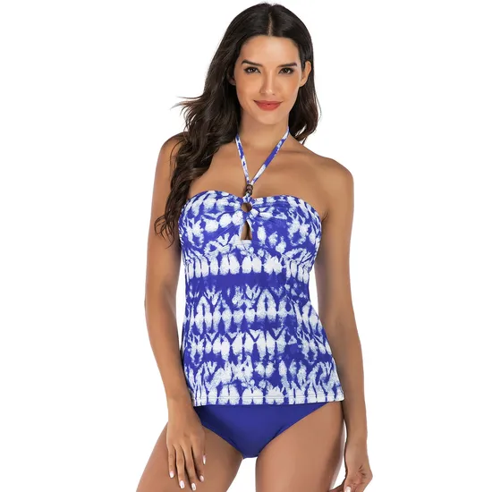 Women′s Halter Neck Push up Swim Two Pieces Tankini Bikini Set