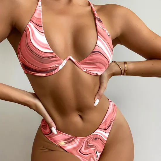 High Quality Women Hot Sexy Bikini Set Printed Two Piece Spilt Bikini Swimwear Set for Women