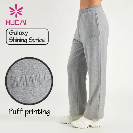 Hucai Women Sports Pants Shining Fabric 100% Cotton Printing Joggers