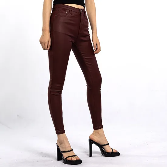 Custom Burgundy Tight Sexy Ass Fitness Leather Pants for Women