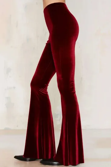 Velvet Flared Pants for Women High-Waisted Wide Pants
