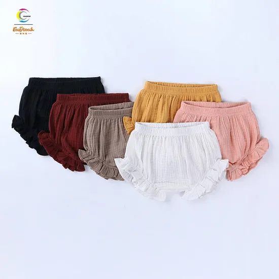 Kids Wear Factory Wholesale Solid Color Blank Shorts Girls Fleece Shorts with Floral Edges Solid Cotton Shorts for Baby Girls Clothes