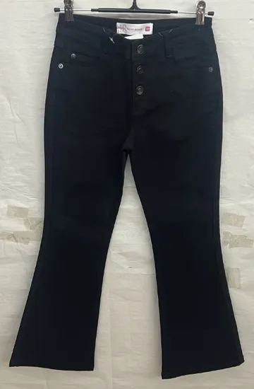 Casual 100% Cotton Black Elastic Button Fly Twill Fabric Teenager Trousers Bell-Bottomed Pants