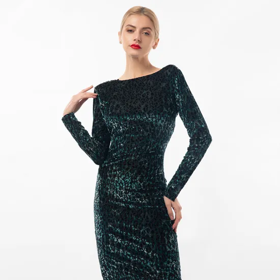 Women Elegant Luxury Slim Flock Leopard Printed Backless Dress