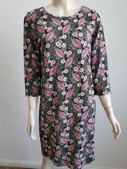 Womens Ladies Cotton Modal Super Soft Vintage Beach Tropical 7 Points Sleeve Folk Style Surf Floral Ruffle Open Back Jersey Sweetheart Knitted Dress