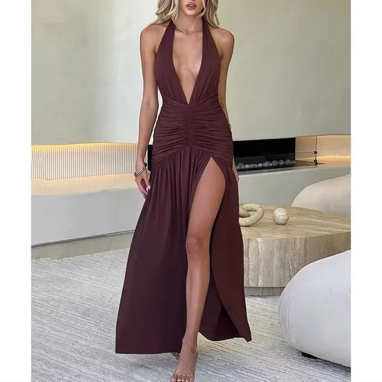Summer New Women′s Fashionable and Simple Temperament Hanging Neck Collar Dress