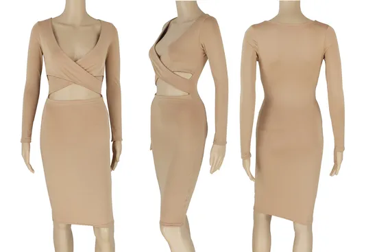 OEM/ODM Sexy V-Neck Long-Sleeved Hollow-out Hip-Hugging Short Dress