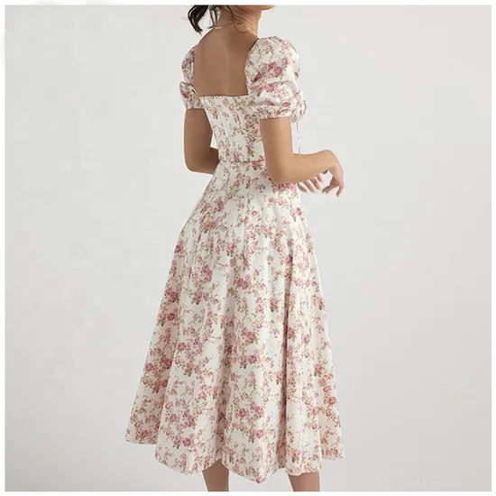 Custom Clothing Manufacturer Ladies Summer Casual Dress Floral Print MIDI Sundress Elegant Long Dresses for Women