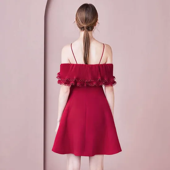 2020 New Fashion Slimming Waist Flounce One-Line Shoulder Women Dress