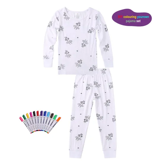 Kids DIY Pijama Bamboo Drawing Pajamas Kids Boys and Girls Pajamas Set Coloring Pajamas for Kids DIY
