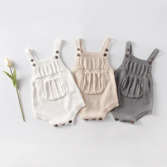 Boys Girls Infants Sweater Knitwear Baby Summer Pocket Cotton Knitted Jumpsuit Rompers