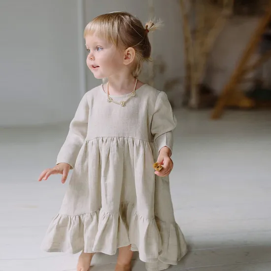 Vintage Style High Quality Smocked Long-Sleeved Baby Clothes Cotton Linen Girl Dress