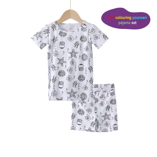 Unisex DIY Promotion Kids Pajamas and T-Shirts Set 2t Breathable Bamboo Sleepwear for Girl and Boy for Painting