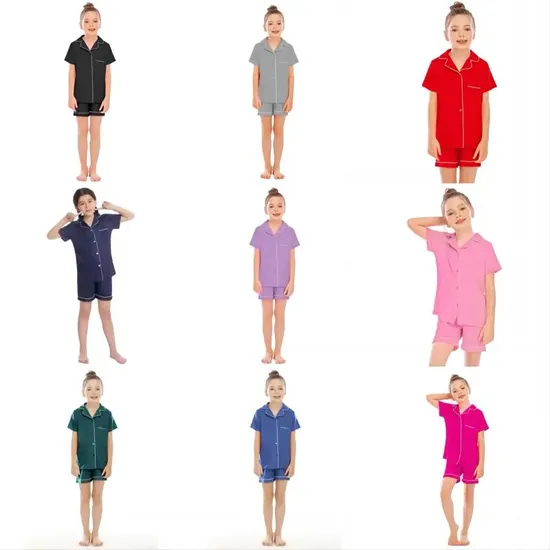 Custom Made Clothing Modal Bamboo Cotton Short Sleeve Toddler Pajamas Set Button up Collared Top Shorts Bottom 2PCS Kids Pajamas Set