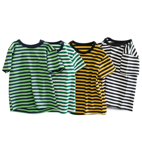Children′s Summer Short-Sleeved T-Shirt Simple Striped Baby Round Neck Shirt